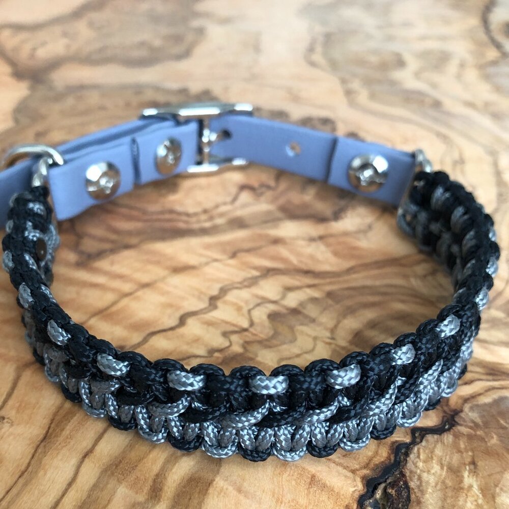 Little Dog Collar ~ Gray and Black Paracord ~Adjustable 11" to 13.5" ~ Handmade